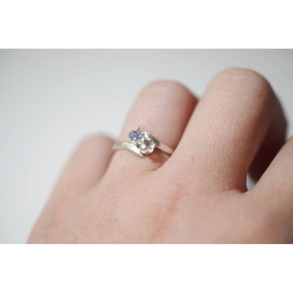 Small Herkimer Diamond Engagement Ring Tanzanite Ring Rough Uncut Promise Jewelr